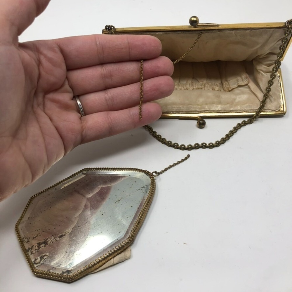 Vintage Beaded Clutch Handbag Mirror Set Small Floral Dainty Feminine Coquette - Picture 7 of 13